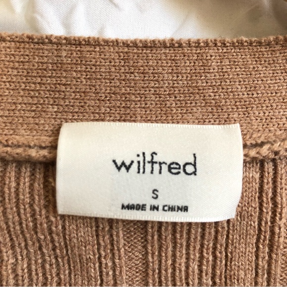 Aritzia Wilfred Tan Plunge Front Cardigan Cropped V-neck Merino Wool Sweater - Picture 10 of 12